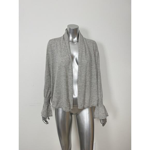 Autumn Cashmere Sweater Gray Open Front Cardigan Bell Ruffle Cuff XS - Picture 1 of 9
